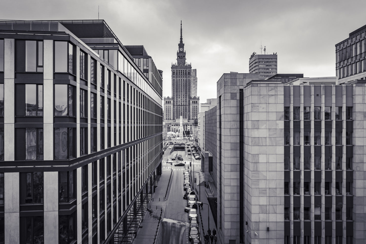 Obraz Wieloczęściowy Panorama Warszawy – miejski minimalizm do wnętrz nowoczesnych i loftowych 180x120