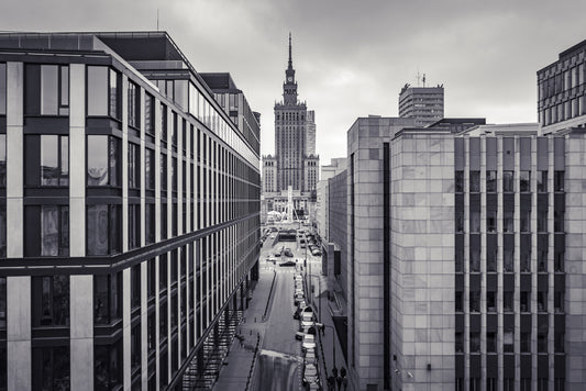 Obraz Wieloczęściowy Panorama Warszawy – miejski minimalizm do wnętrz nowoczesnych i loftowych 180x120