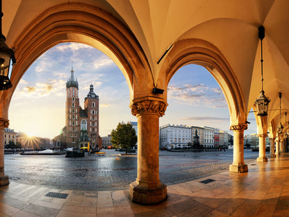 Obraz Wieloczęściowy Kraków o Zachodzie Słońca – Romantyczna panorama do wnętrz klasycznych, eklektycznych i eleganckich 200x150