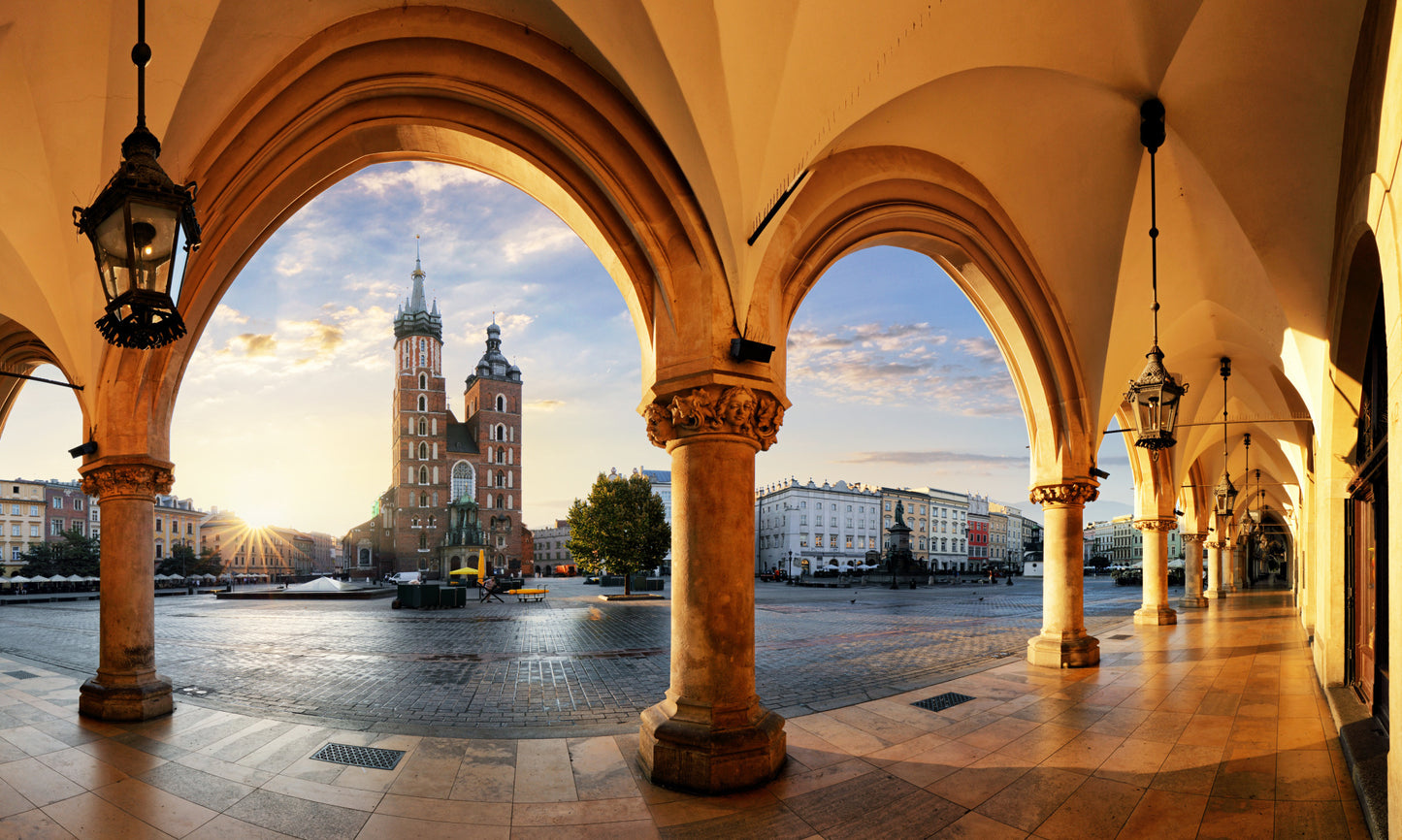 Obraz Wieloczęściowy Kraków o Zachodzie Słońca – malownicza panorama do wnętrz nowoczesnych i eleganckich 250x150