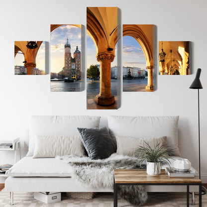 Obraz Wieloczęściowy Kraków o Zachodzie Słońca – malownicza panorama do wnętrz nowoczesnych i eleganckich – widok 3