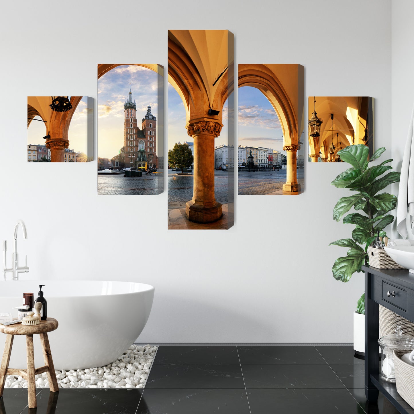 Obraz Wieloczęściowy Kraków o Zachodzie Słońca – malownicza panorama do wnętrz nowoczesnych i eleganckich – widok 4