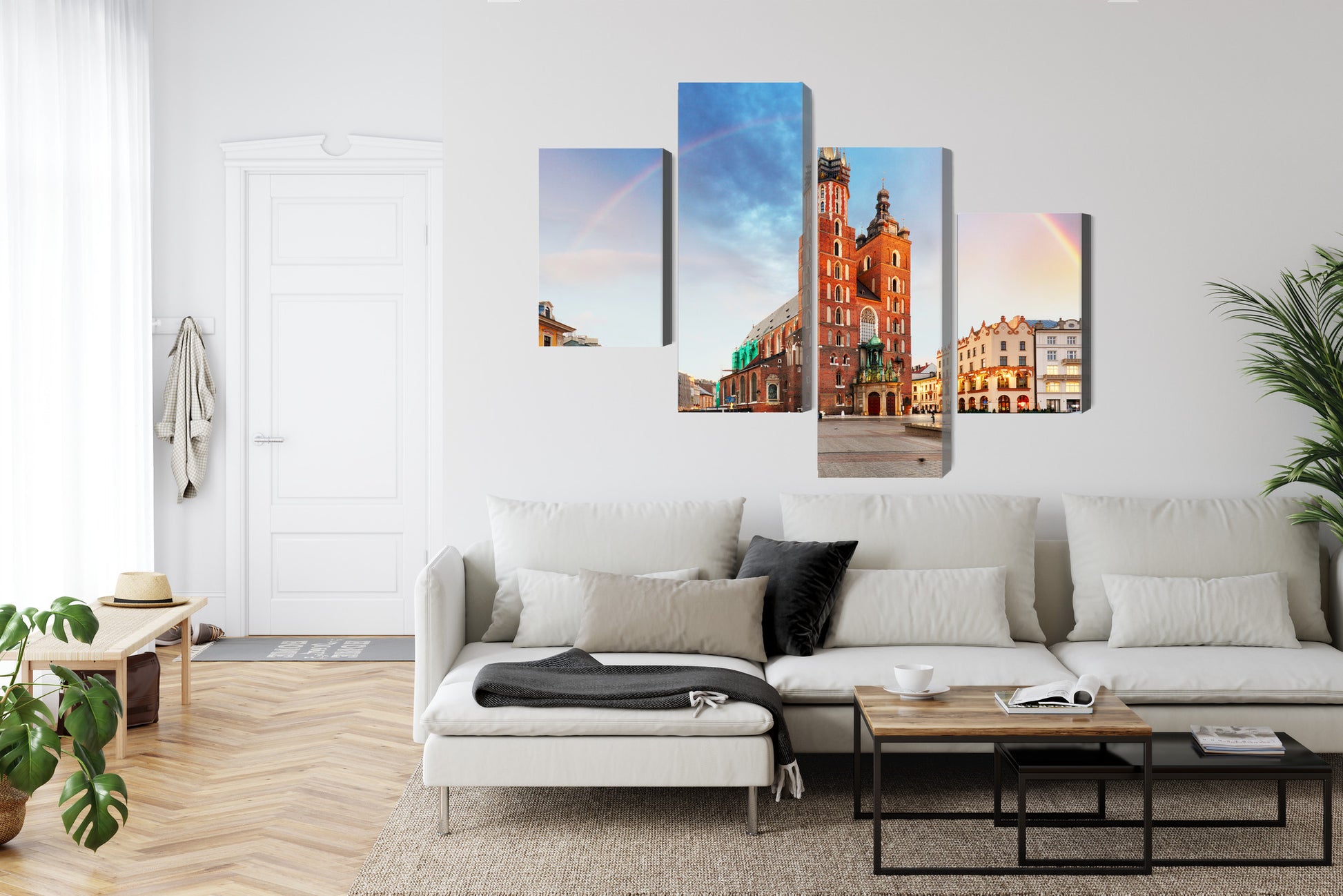 Obraz Wieloczęściowy Bazylika Mariacka Kraków – tęczowa panorama do wnętrz nowoczesnych i artystycznych – widok 5