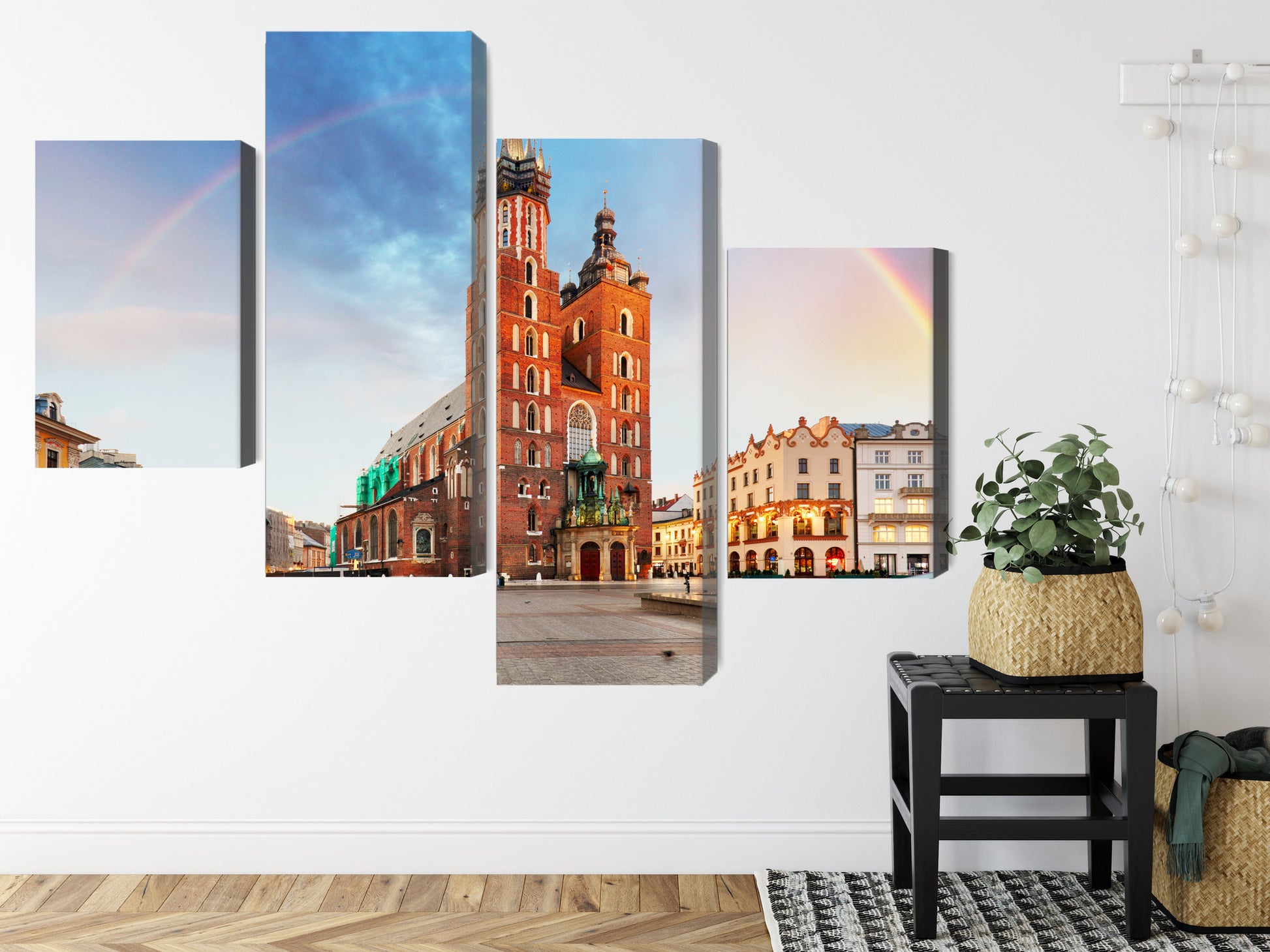 Obraz Wieloczęściowy Bazylika Mariacka Kraków – tęczowa panorama do wnętrz nowoczesnych i artystycznych – widok 7