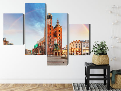 Obraz Wieloczęściowy Bazylika Mariacka Kraków – tęczowa panorama do wnętrz nowoczesnych i artystycznych – widok 7