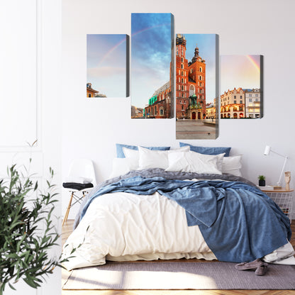 Obraz Wieloczęściowy Bazylika Mariacka Kraków – tęczowa panorama do wnętrz nowoczesnych i artystycznych – widok 2