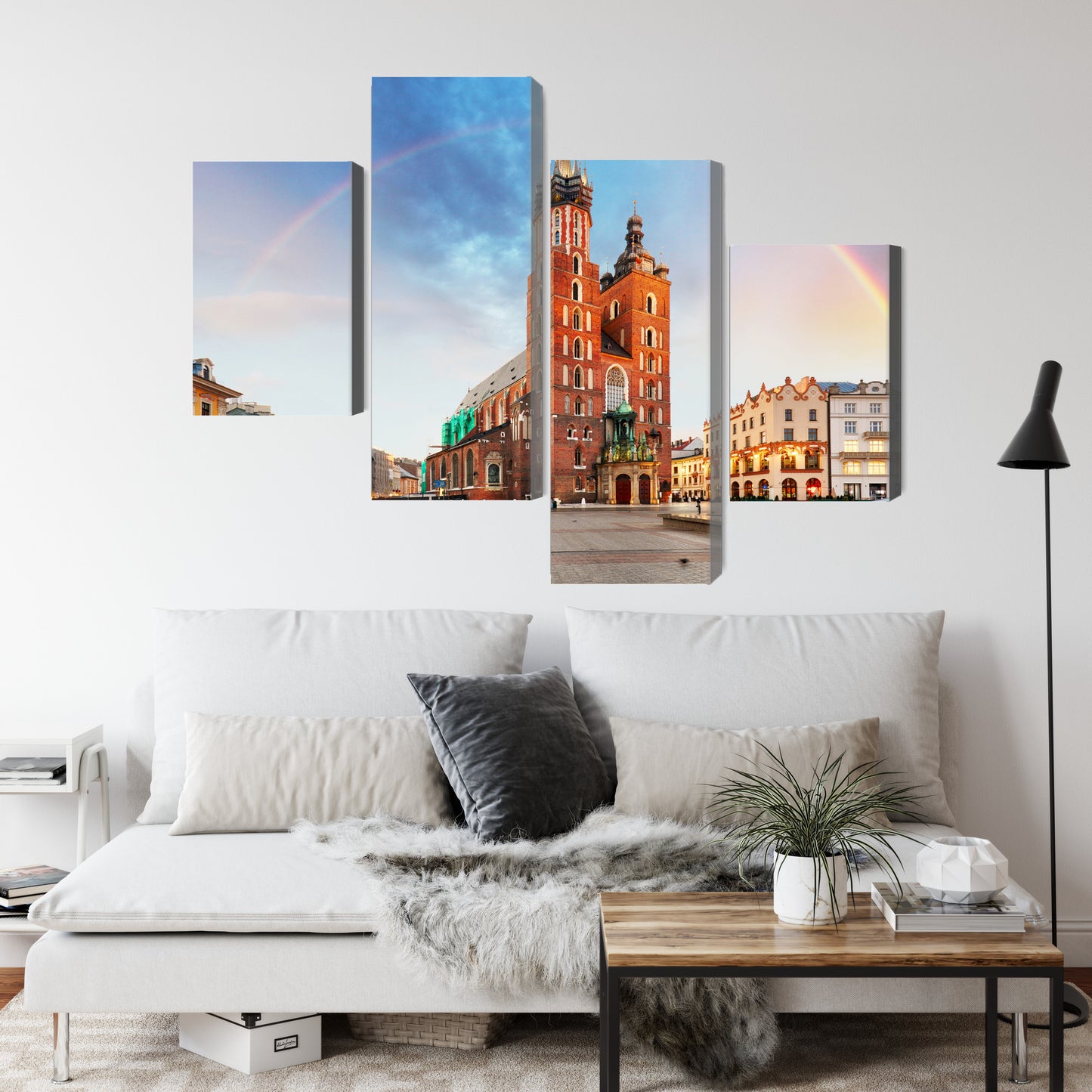Obraz Wieloczęściowy Bazylika Mariacka Kraków – tęczowa panorama do wnętrz nowoczesnych i artystycznych – widok 3