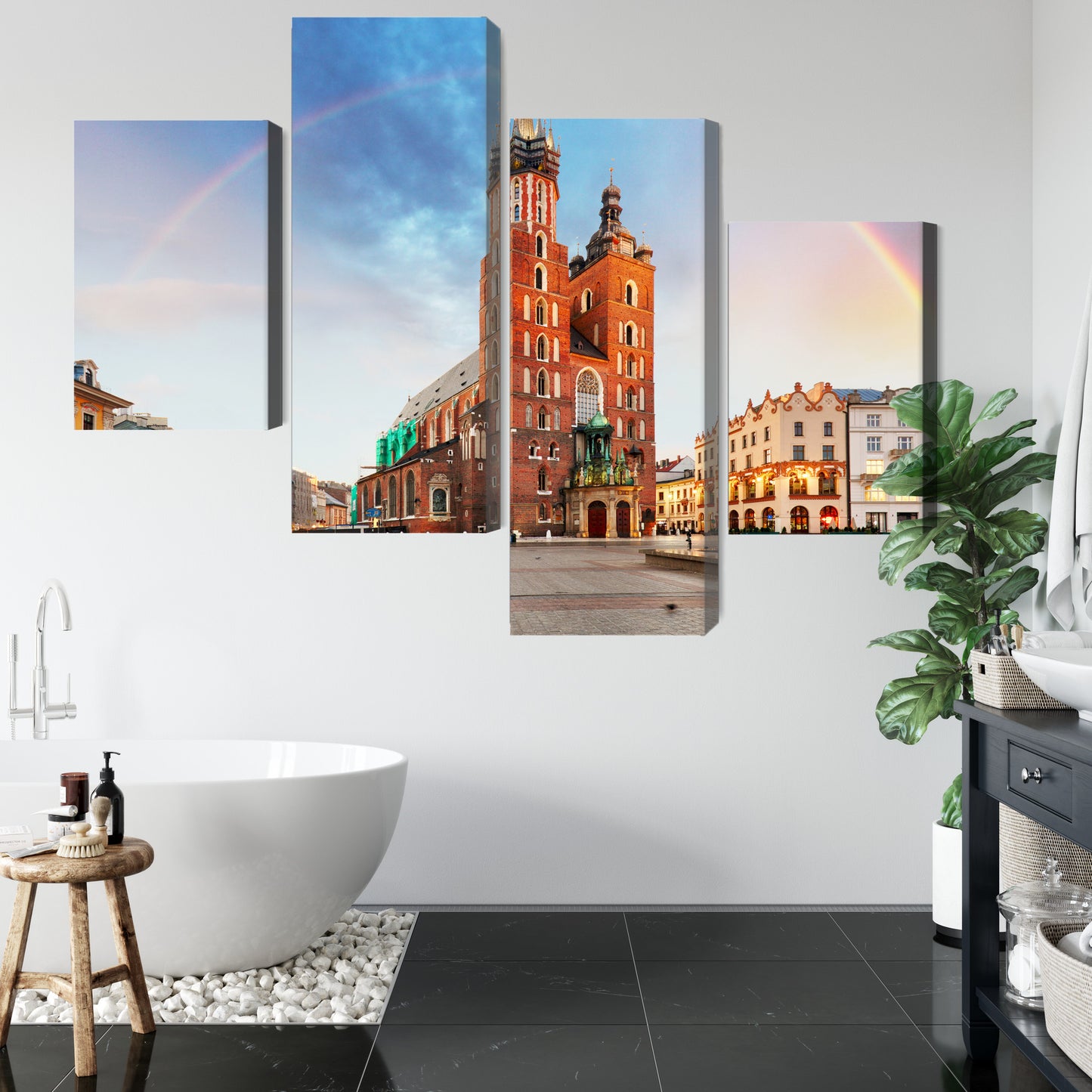 Obraz Wieloczęściowy Bazylika Mariacka Kraków – tęczowa panorama do wnętrz nowoczesnych i artystycznych – widok 4