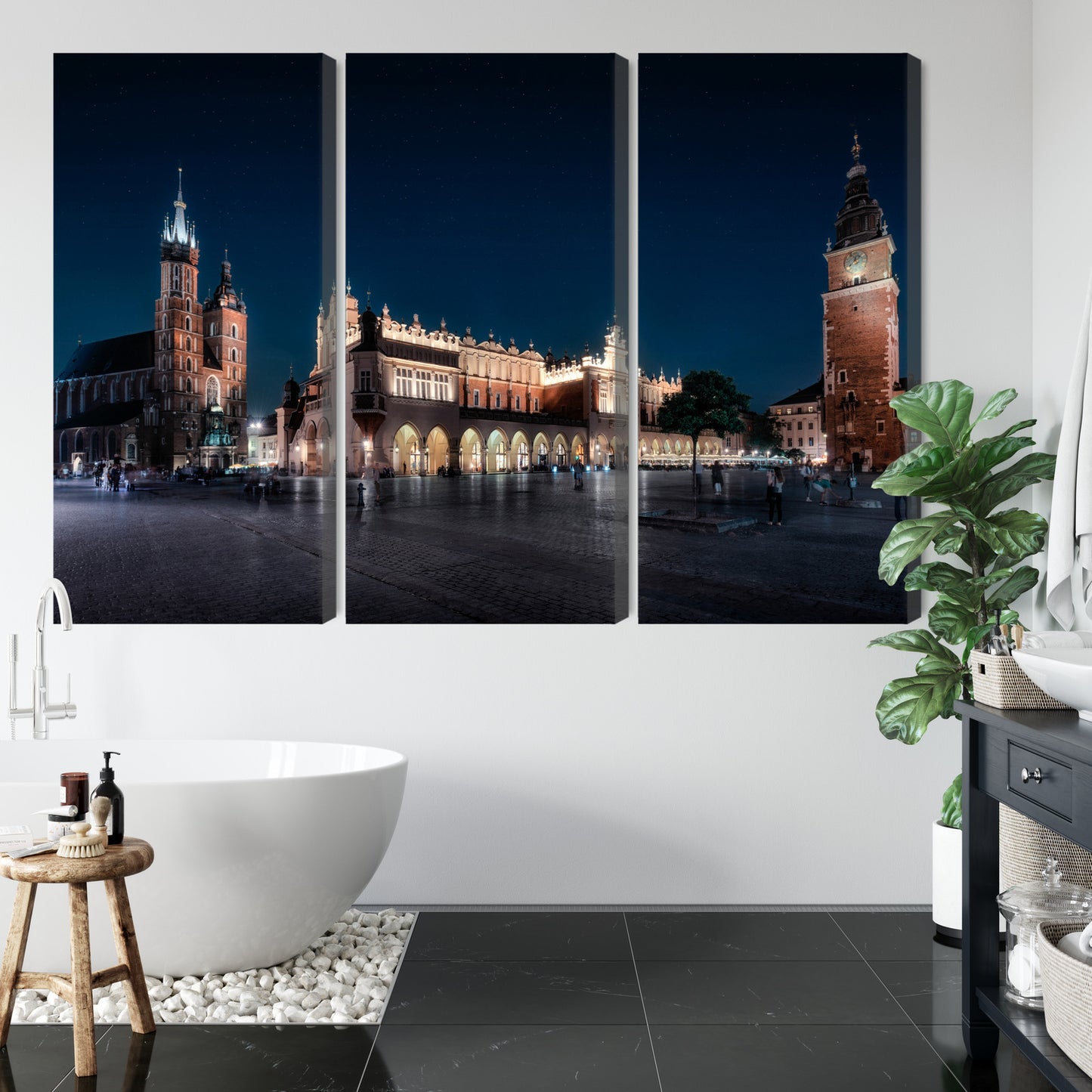 Obraz Wieloczęściowy Krakowskie Sukiennice Nocą – miejska elegancja do wnętrz nowoczesnych i industrialnych – widok 4