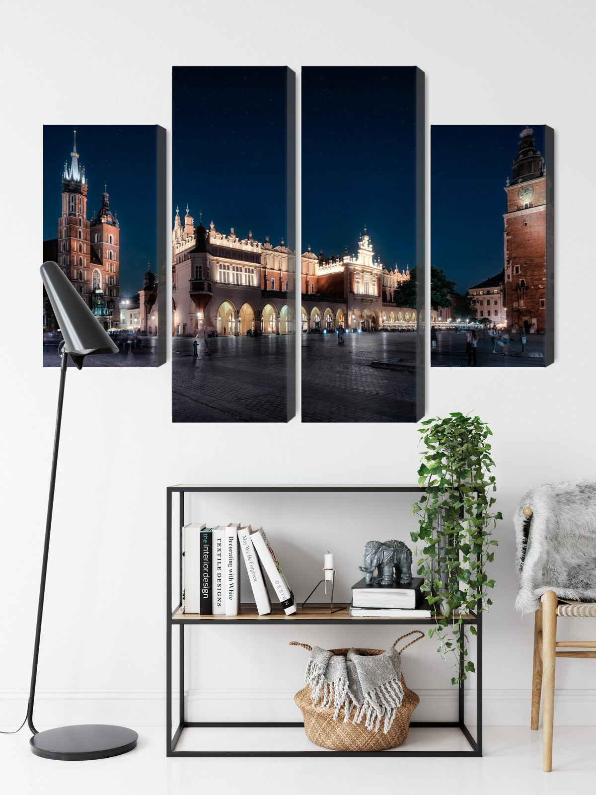 Obraz Wieloczęściowy Krakowskie Sukiennice Nocą – nastrojowy pejzaż do wnętrz modern classic, industrialnych – widok 8