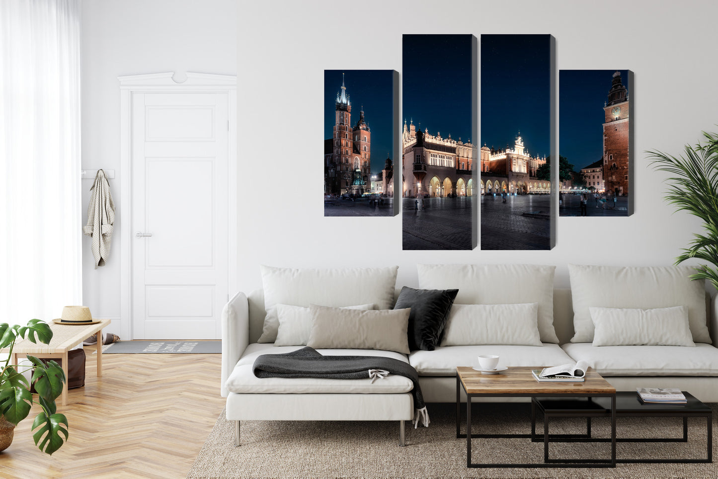 Obraz Wieloczęściowy Krakowskie Sukiennice Nocą – nastrojowy pejzaż do wnętrz modern classic, industrialnych – widok 5