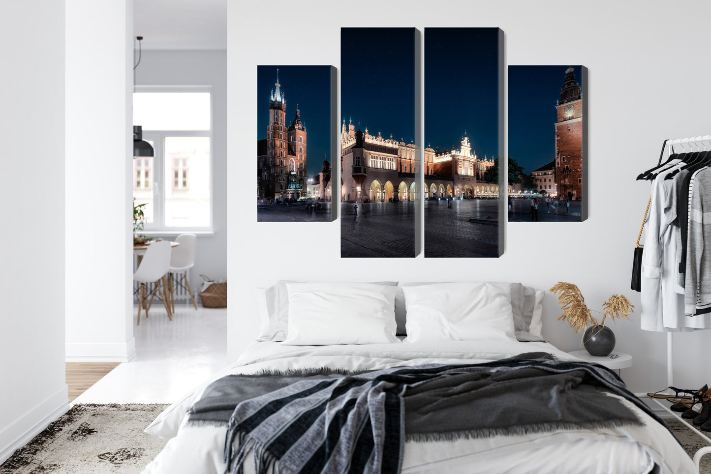 Obraz Wieloczęściowy Krakowskie Sukiennice Nocą – nastrojowy pejzaż do wnętrz modern classic, industrialnych – widok 6