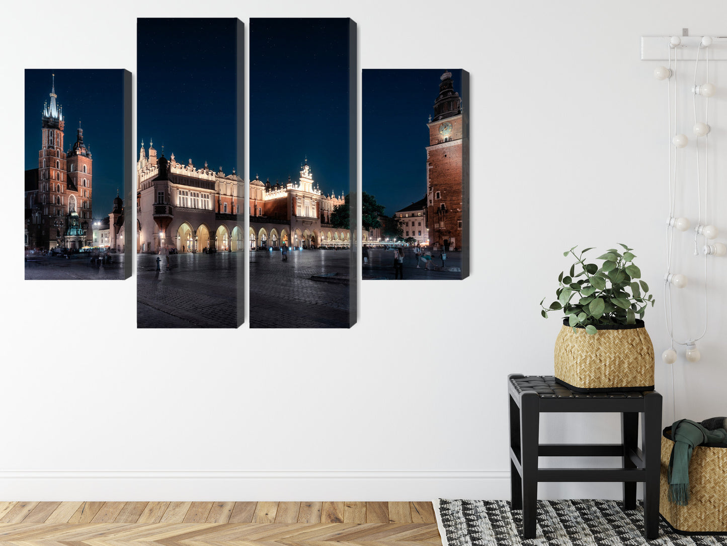 Obraz Wieloczęściowy Krakowskie Sukiennice Nocą – nastrojowy pejzaż do wnętrz modern classic, industrialnych – widok 7