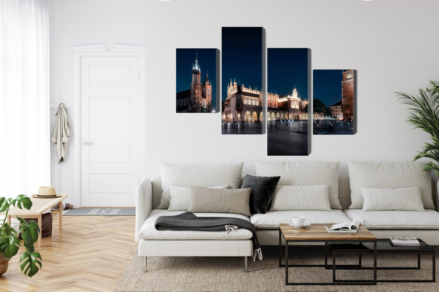 Obraz Wieloczęściowy Krakowskie Sukiennice Nocą – miejska elegancja do wnętrz nowoczesnych, industrialnych i loftowych – widok 5