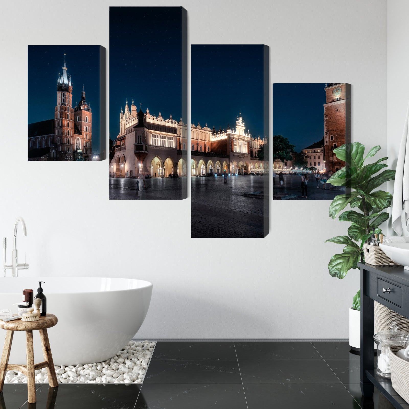 Obraz Wieloczęściowy Krakowskie Sukiennice Nocą – miejska elegancja do wnętrz nowoczesnych, industrialnych i loftowych – widok 4