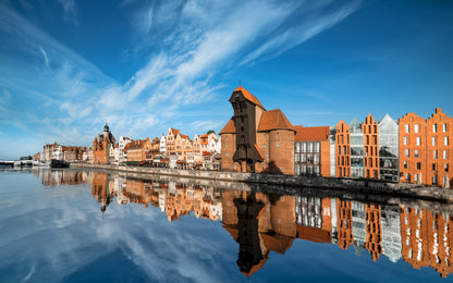 Obraz Wieloczęściowy Panorama Gdańska – spokojny widok miasta do wnętrz klasycznych, nowoczesnych, eklektycznych. 240x150