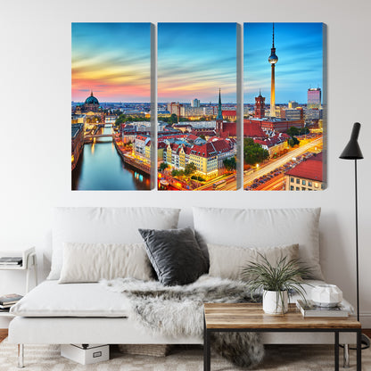 Obraz Wieloczęściowy Panorama Berlina – miejski zachód do wnętrz nowoczesnych, industrialnych – widok 3