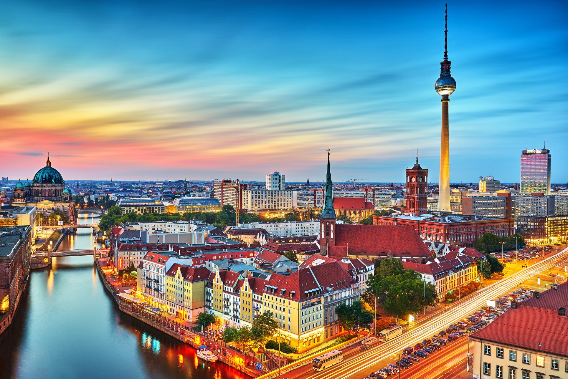 Obraz Wieloczęściowy Panorama Berlina – miejski zachód do wnętrz nowoczesnych, industrialnych 180x120