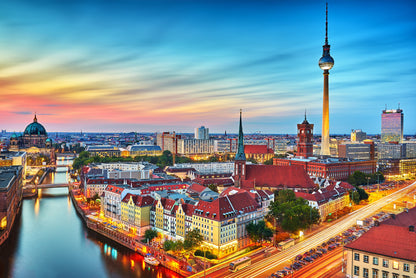 Obraz Wieloczęściowy Panorama Berlina – miejski zachód do wnętrz nowoczesnych, industrialnych 180x120