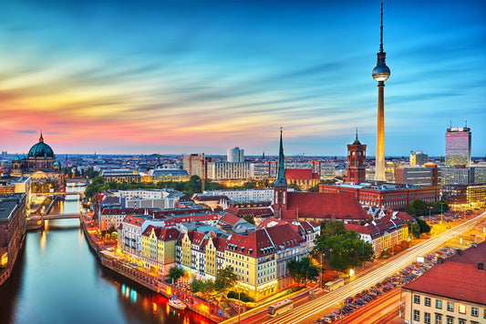 Obraz Wieloczęściowy Panorama Berlina – miejski zachód do wnętrz nowoczesnych, industrialnych 180x120