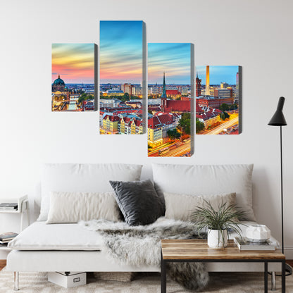 Obraz Wieloczęściowy Panorama Berlina – barwne niebo do wnętrz nowoczesnych, loftowych i minimalistycznych – widok 3