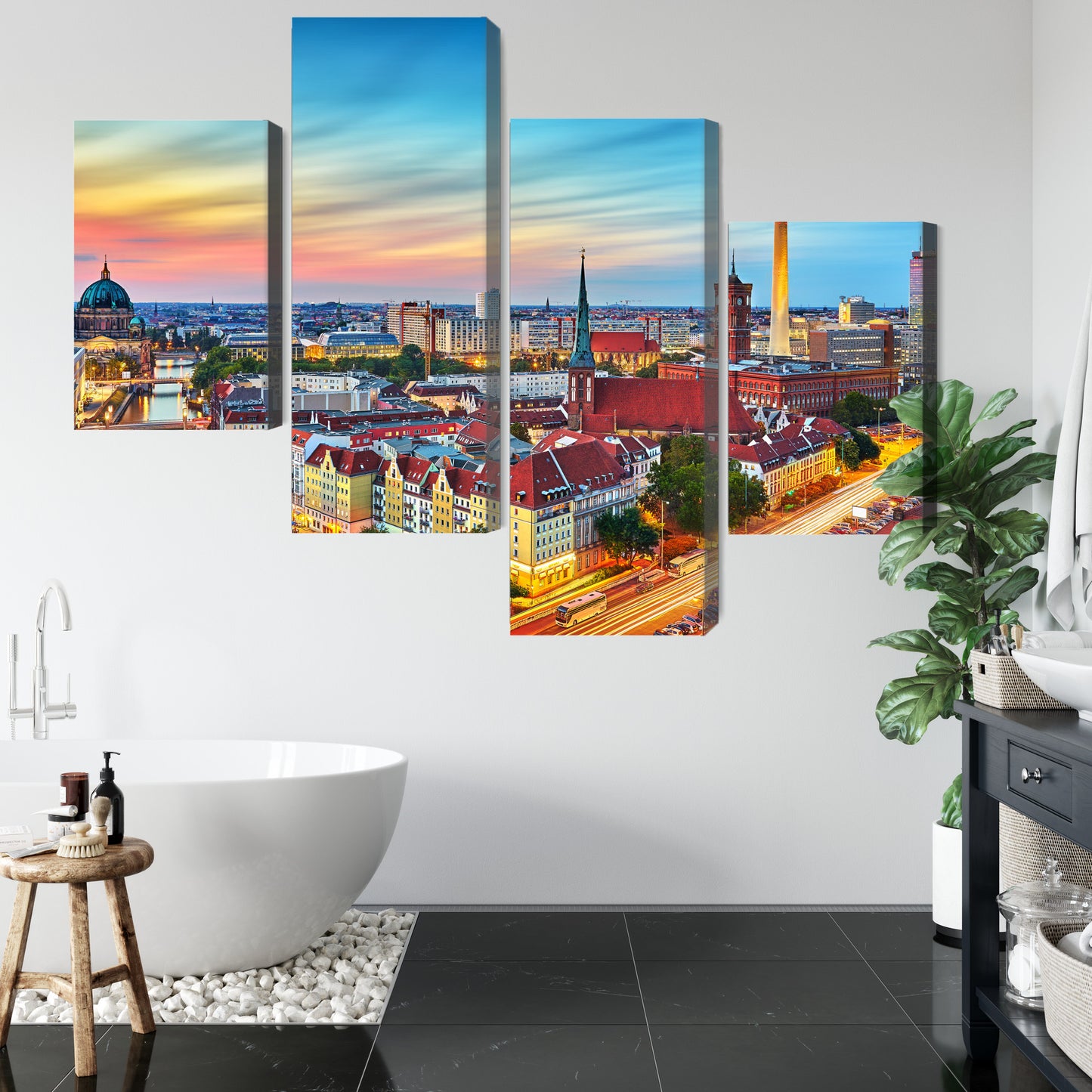 Obraz Wieloczęściowy Panorama Berlina – barwne niebo do wnętrz nowoczesnych, loftowych i minimalistycznych – widok 4