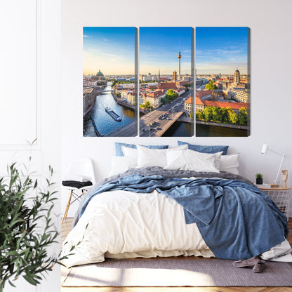 Obraz Wieloczęściowy Rzeka Sprewa i Berlin – miejska panorama do wnętrz nowoczesnych i industrialnych – widok 2