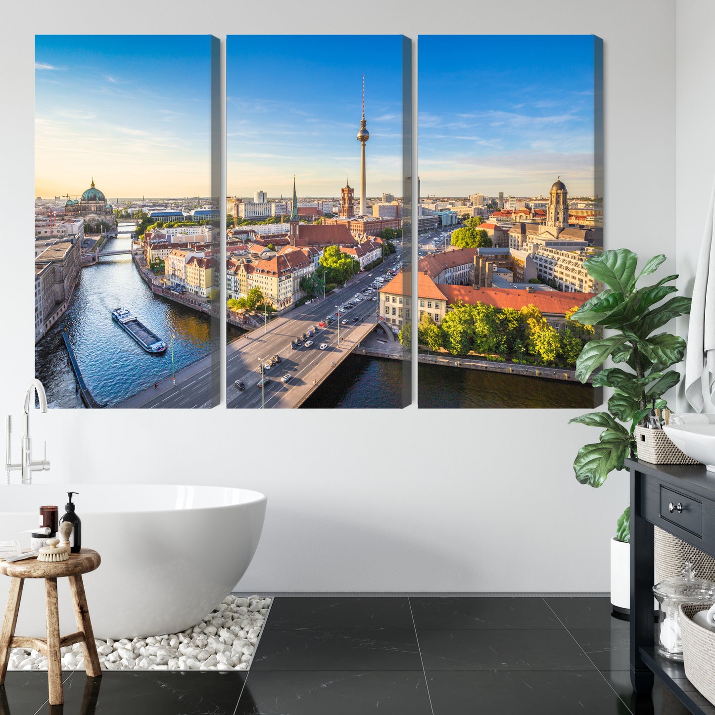Obraz Wieloczęściowy Rzeka Sprewa i Berlin – miejska panorama do wnętrz nowoczesnych i industrialnych – widok 4