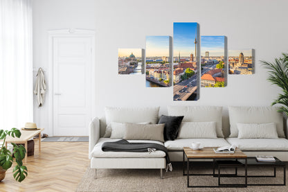 Obraz Wieloczęściowy Szprewa i Panorama Berlina – miejski krajobraz do wnętrz nowoczesnych, industrialnych – widok 5