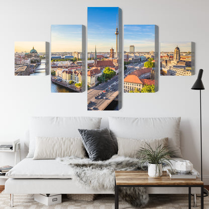 Obraz Wieloczęściowy Szprewa i Panorama Berlina – miejski krajobraz do wnętrz nowoczesnych, industrialnych – widok 3