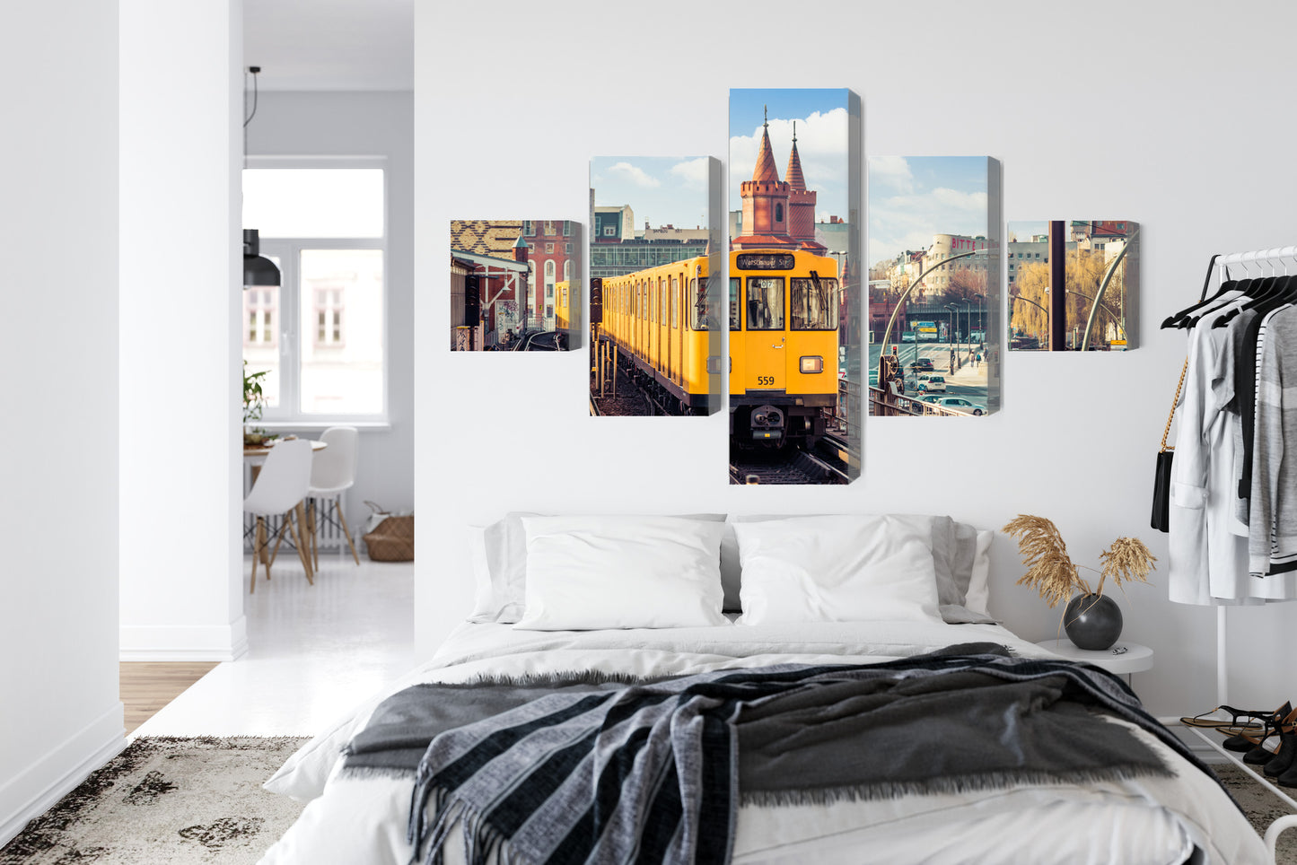 Obraz Wieloczęściowy Żółty Pociąg Berlin – miejska panorama do wnętrz industrialnych, nowoczesnych, loftowych – widok 6