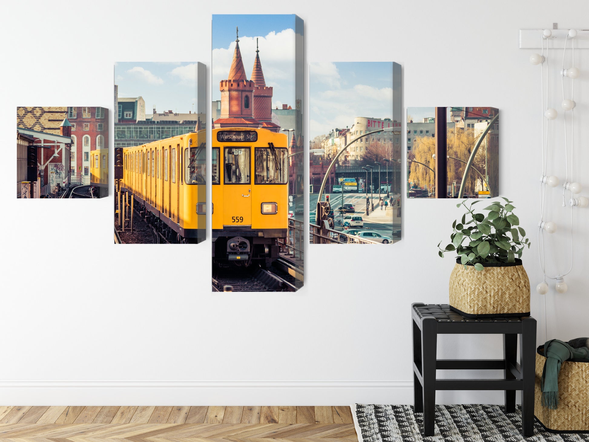 Obraz Wieloczęściowy Żółty Pociąg Berlin – miejska panorama do wnętrz industrialnych, nowoczesnych, loftowych – widok 7