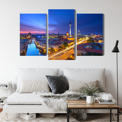Obraz Wieloczęściowy Panorama Berlina – zachód słońca do wnętrz nowoczesnych, loft i eleganckich – widok 3