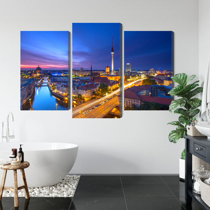 Obraz Wieloczęściowy Panorama Berlina – zachód słońca do wnętrz nowoczesnych, loft i eleganckich – widok 4