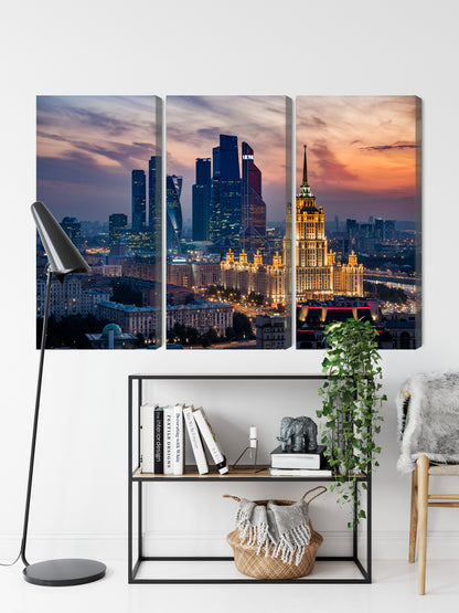 Obraz Wieloczęściowy Panorama Moskwy – dynamiczny pejzaż miejski do wnętrz nowoczesnych i loftowych – widok 8