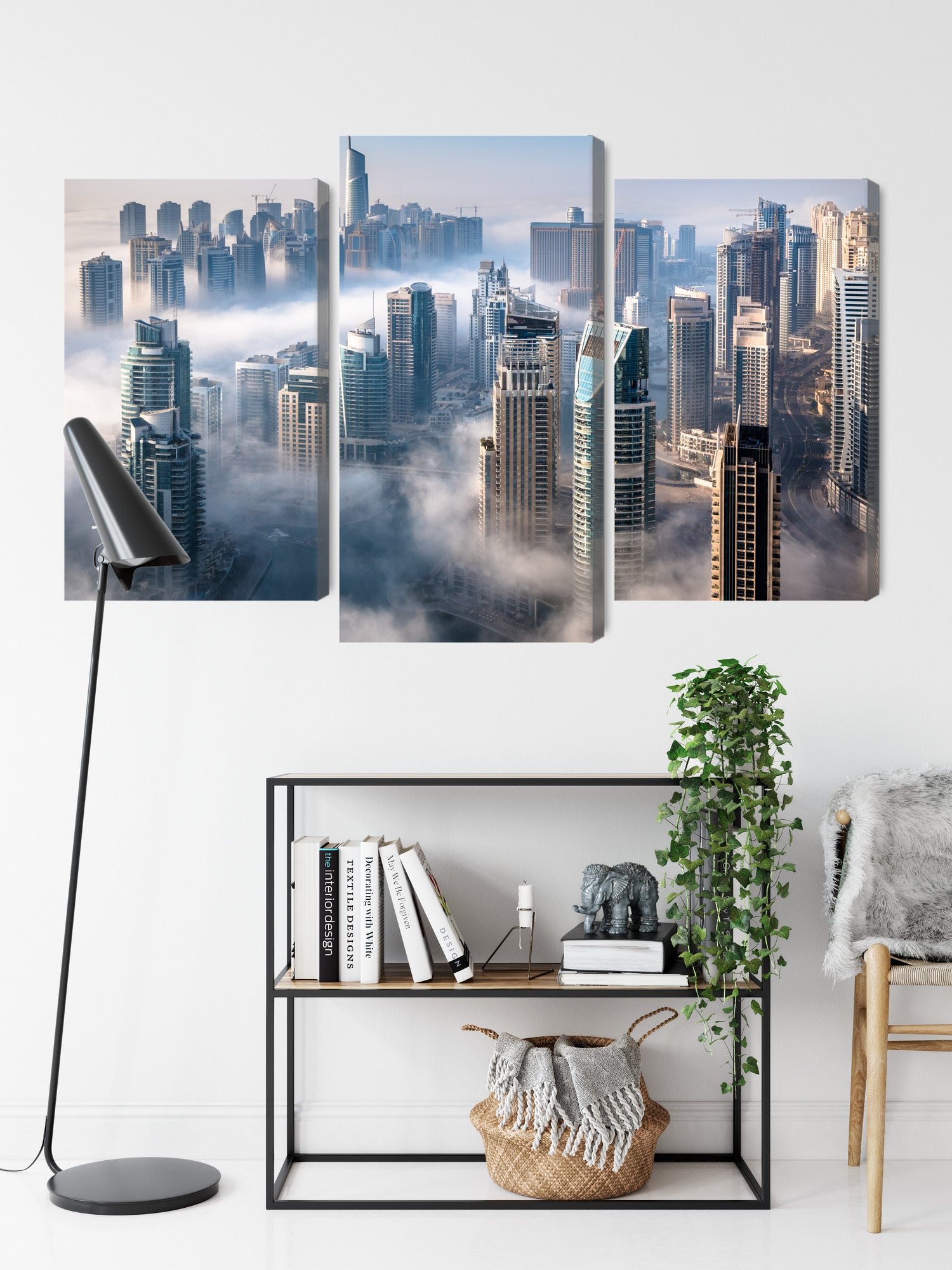Obraz Wieloczęściowy Panorama Dubaju – mglista, nowoczesna elegancja do wnętrz minimalistycznych i loftowych – widok 8