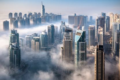 Obraz Wieloczęściowy Panorama Dubaju – mglista, nowoczesna elegancja do wnętrz minimalistycznych i loftowych 180x120
