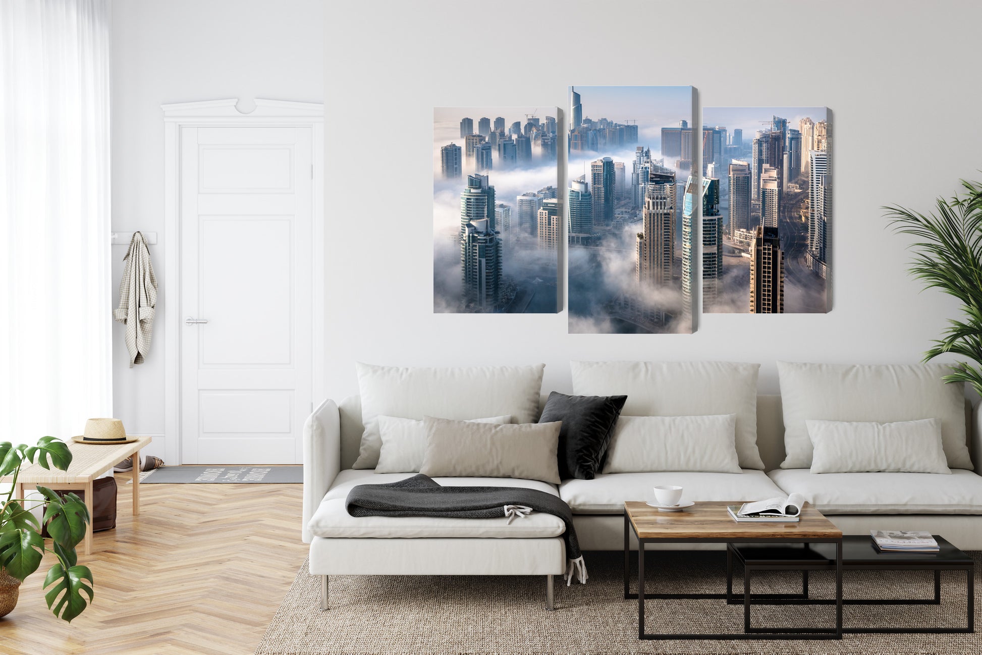 Obraz Wieloczęściowy Panorama Dubaju – mglista, nowoczesna elegancja do wnętrz minimalistycznych i loftowych – widok 5