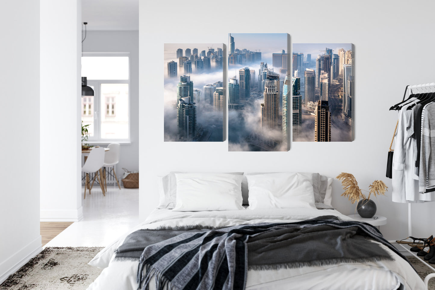Obraz Wieloczęściowy Panorama Dubaju – mglista, nowoczesna elegancja do wnętrz minimalistycznych i loftowych – widok 6