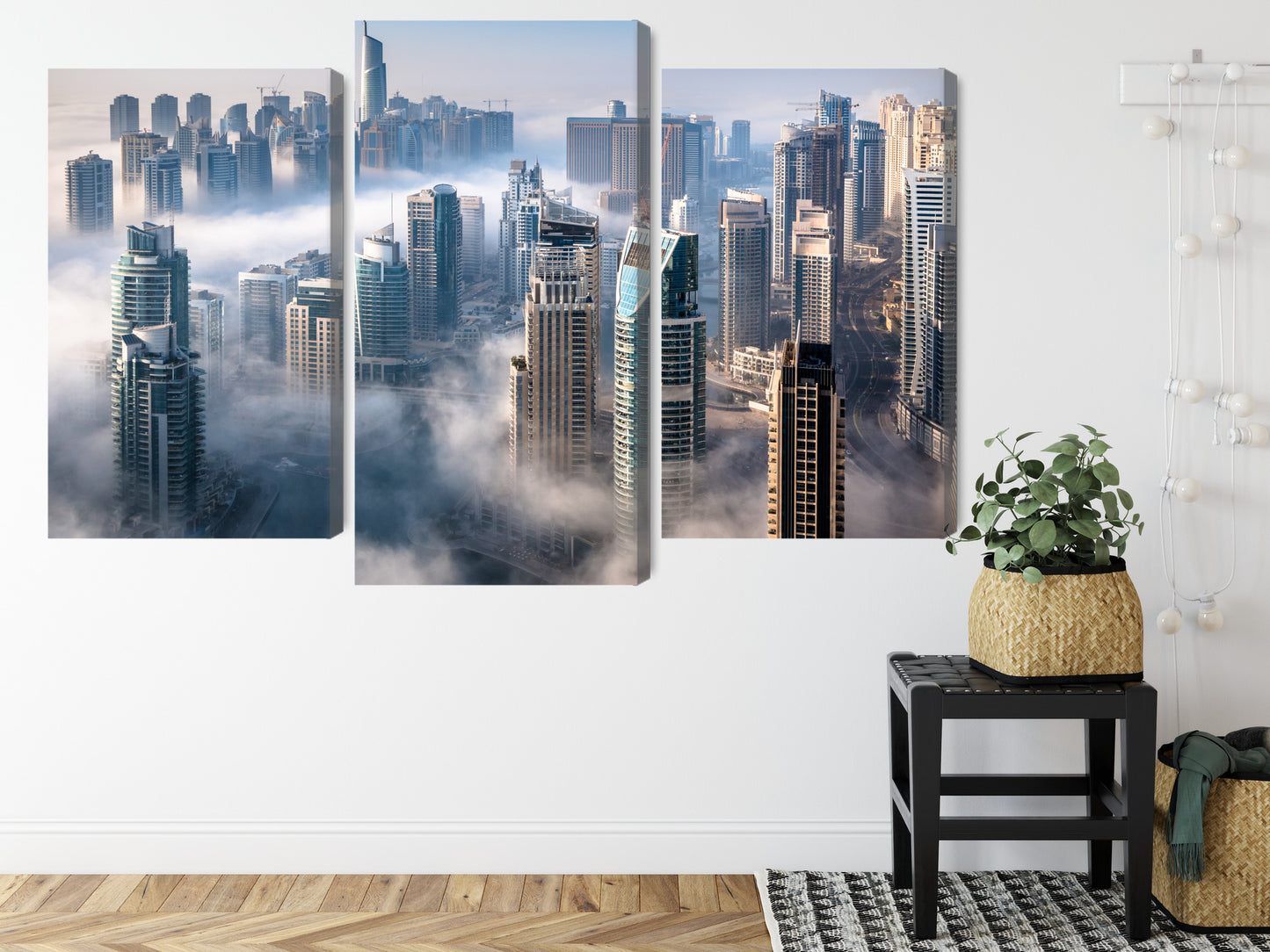 Obraz Wieloczęściowy Panorama Dubaju – mglista, nowoczesna elegancja do wnętrz minimalistycznych i loftowych – widok 7