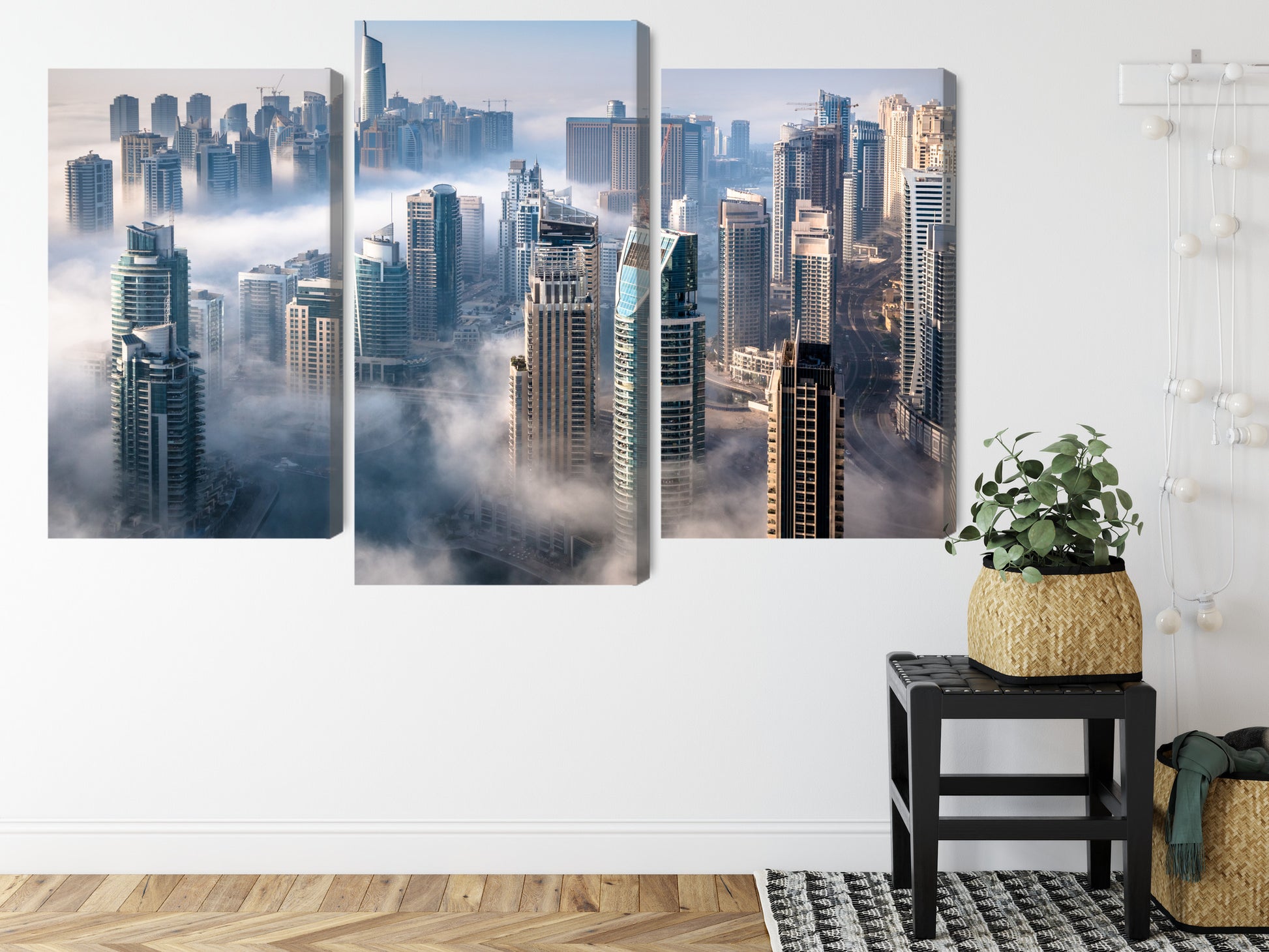Obraz Wieloczęściowy Panorama Dubaju – mglista, nowoczesna elegancja do wnętrz minimalistycznych i loftowych – widok 7