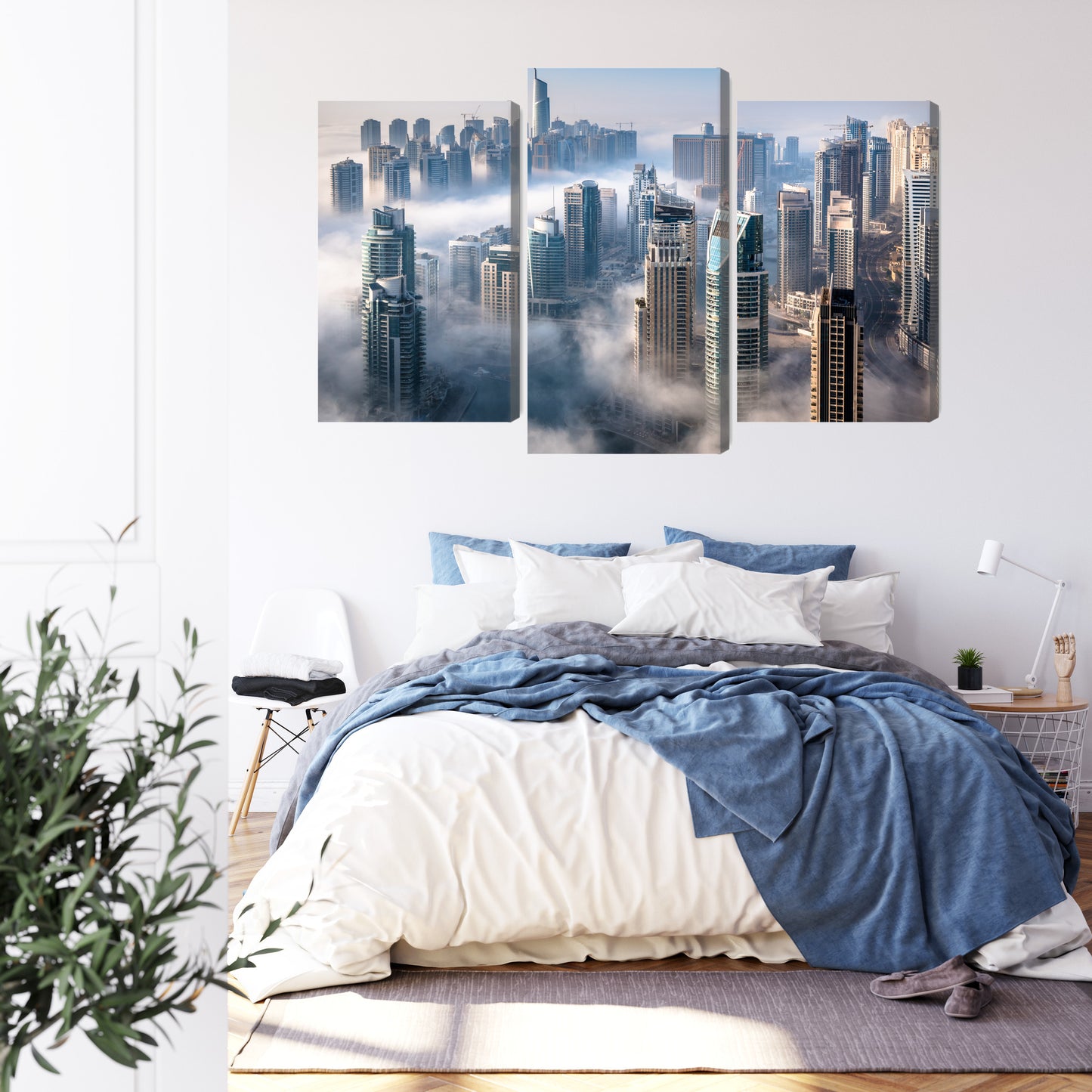 Obraz Wieloczęściowy Panorama Dubaju – mglista, nowoczesna elegancja do wnętrz minimalistycznych i loftowych – widok 2