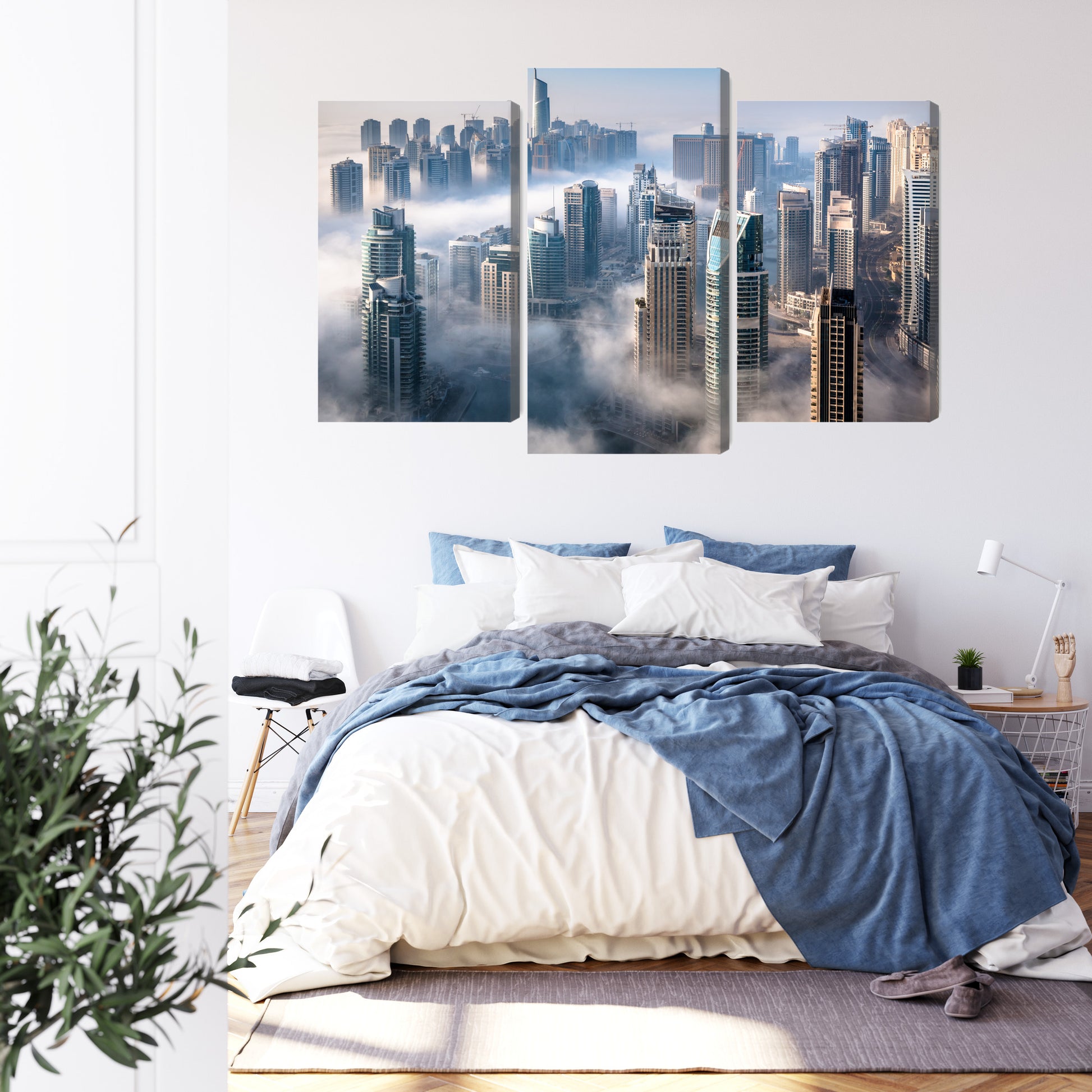 Obraz Wieloczęściowy Panorama Dubaju – mglista, nowoczesna elegancja do wnętrz minimalistycznych i loftowych – widok 2