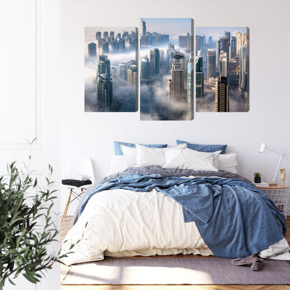 Obraz Wieloczęściowy Panorama Dubaju – mglista, nowoczesna elegancja do wnętrz minimalistycznych i loftowych – widok 2