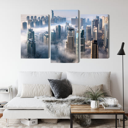 Obraz Wieloczęściowy Panorama Dubaju – mglista, nowoczesna elegancja do wnętrz minimalistycznych i loftowych – widok 3