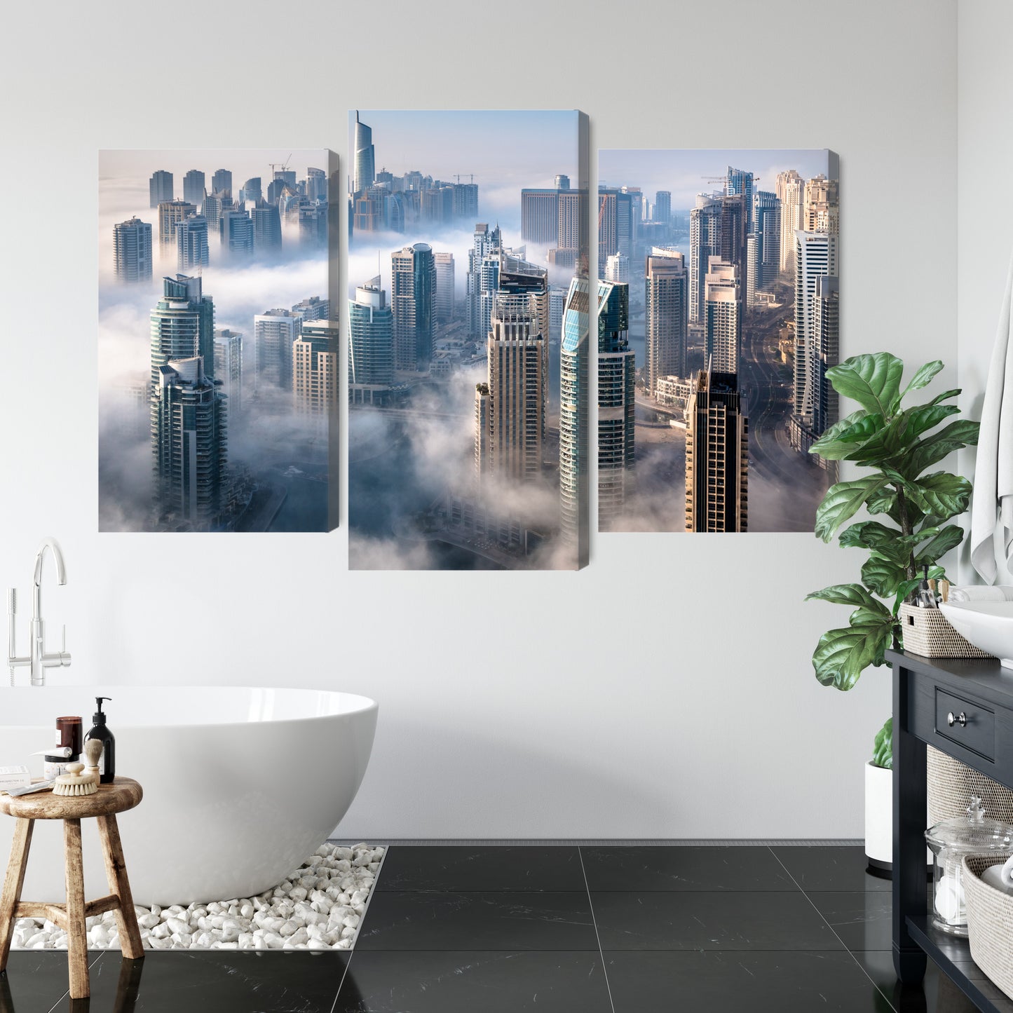 Obraz Wieloczęściowy Panorama Dubaju – mglista, nowoczesna elegancja do wnętrz minimalistycznych i loftowych – widok 4