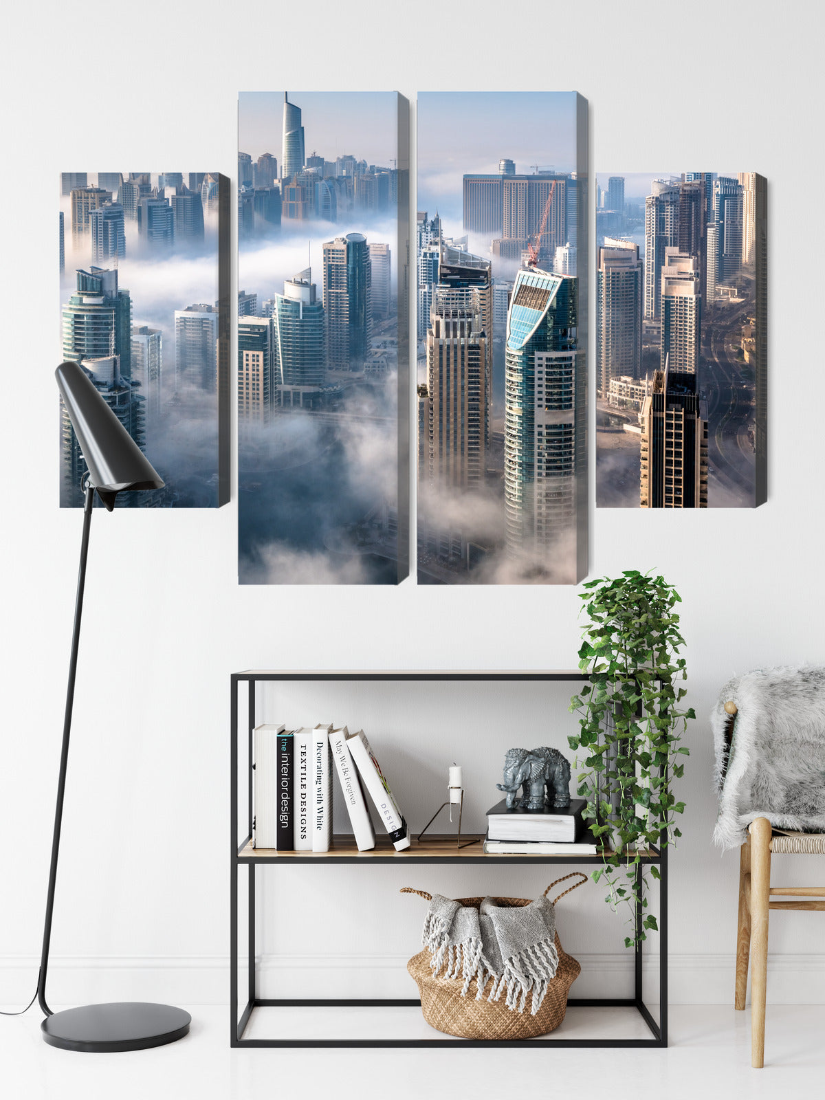 Obraz Wieloczęściowy Panorama Dubaju We Mgle – miejska kompozycja do wnętrz nowoczesnych i minimalistycznych – widok 8