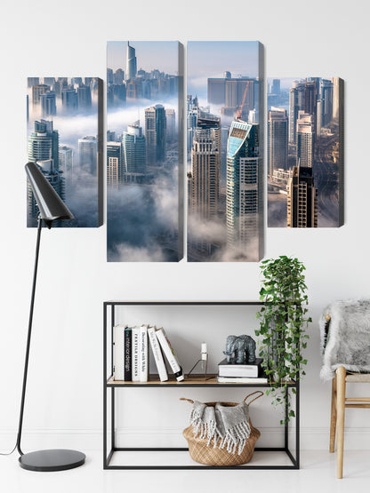 Obraz Wieloczęściowy Panorama Dubaju We Mgle – miejska kompozycja do wnętrz nowoczesnych i minimalistycznych – widok 8