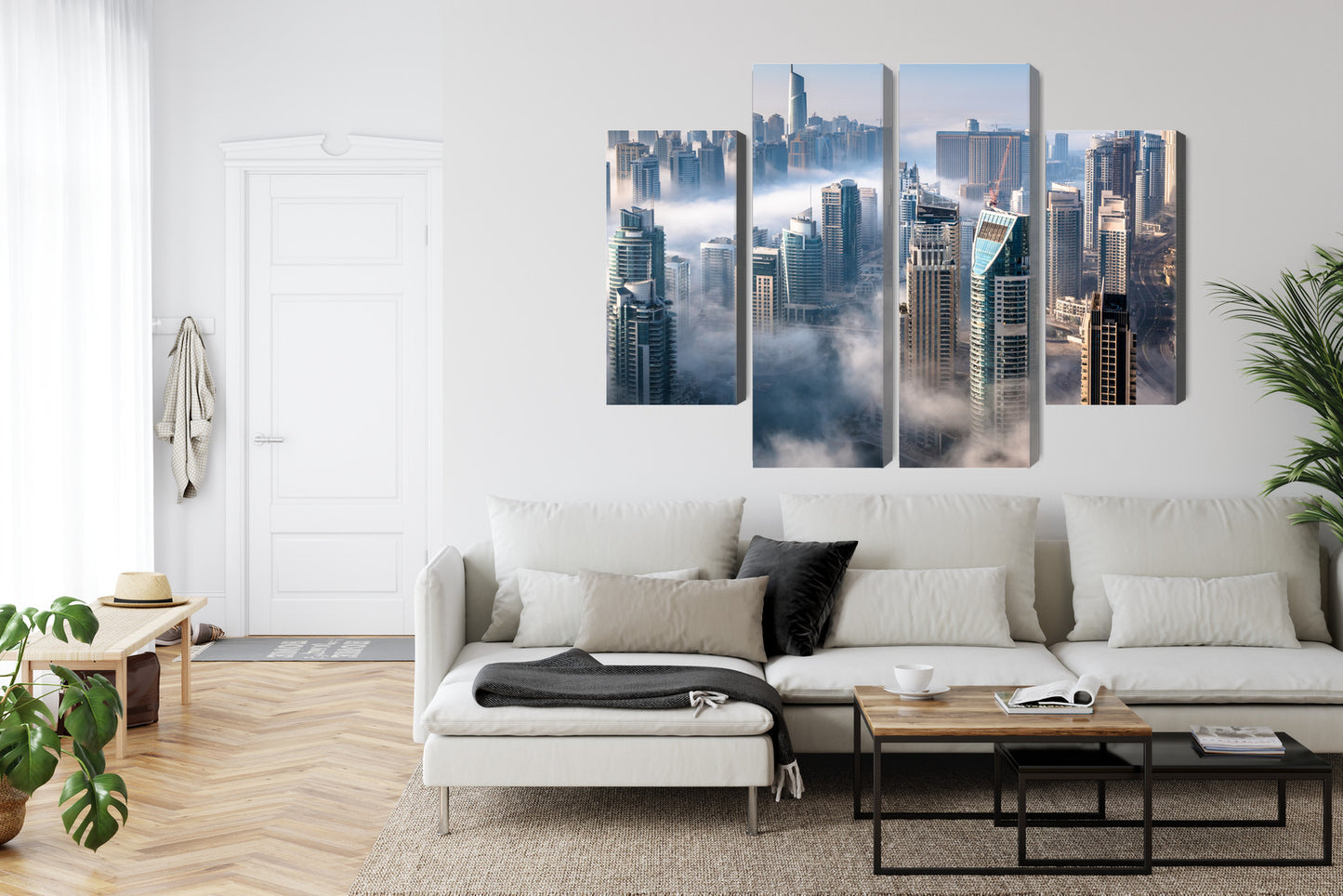 Obraz Wieloczęściowy Panorama Dubaju We Mgle – miejska kompozycja do wnętrz nowoczesnych i minimalistycznych – widok 5