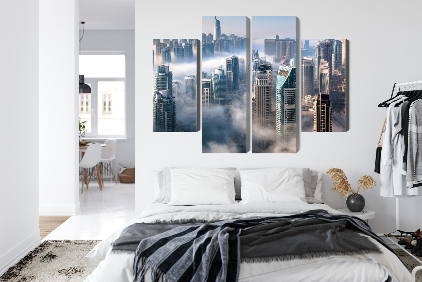 Obraz Wieloczęściowy Panorama Dubaju We Mgle – miejska kompozycja do wnętrz nowoczesnych i minimalistycznych – widok 6